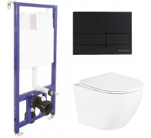 Комплект унитаза BelBagno Uno BB3105CHR/SC с инсталляцией Berges Wasserhaus Novum L5 040215 с сиденьем Микролифт и Черной матовой клавишей смыва