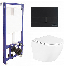 Комплект унитаза BelBagno Uno BB3105CHR/SC с инсталляцией Berges Wasserhaus Novum L5 040215 с сиденьем Микролифт и Черной матовой клавишей смыва