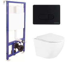 Комплект унитаза BelBagno Uno BB3105CHR/SC с инсталляцией Berges Wasserhaus Novum D5 040235 с сиденьем Микролифт и Черной матовой клавишей смыва