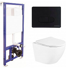 Комплект унитаза BelBagno Uno BB3105CHR/SC с инсталляцией Berges Wasserhaus Novum D5 040235 с сиденьем Микролифт и Черной матовой клавишей смыва