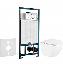 Комплект унитаза BelBagno Uno BB3105CHR/SC с сиденьем Микролифт и инсталляцией WeltWasser WW Marberg 507 10000005949+10000005952 с клавишей смыва Хром глянцевый