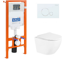 Комплект унитаза с инсталляцией BelBagno Uno BB3105CHR/SC/BB002-80/BB014-SR-BIANCO с сиденьем Микролифт и Белой клавишей смыва