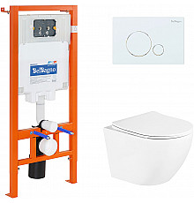 Комплект унитаза с инсталляцией BelBagno Uno BB3105CHR/SC/BB002-80/BB014-SR-BIANCO с сиденьем Микролифт и Белой клавишей смыва