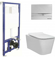Комплект унитаза с инсталляцией Berges Floe Rimless 043223 с сиденьем Микролифт и клавишей смыва Хром