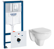 Комплект унитаза Berges Gamma 081105 с инсталляцией Grohe Rapid SL 38775001 с сиденьем Микролифт и клавишей смыва Хром