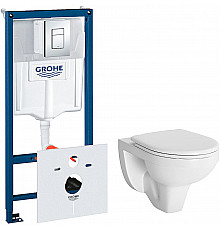 Комплект унитаза Berges Gamma 081105 с инсталляцией Grohe Rapid SL 38775001 с сиденьем Микролифт и клавишей смыва Хром
