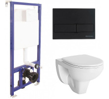 Комплект унитаза Berges Gamma 081105 с инсталляцией Berges Novum L5 040215 с сиденьем Микролифт и Черной матовой клавишей смыва