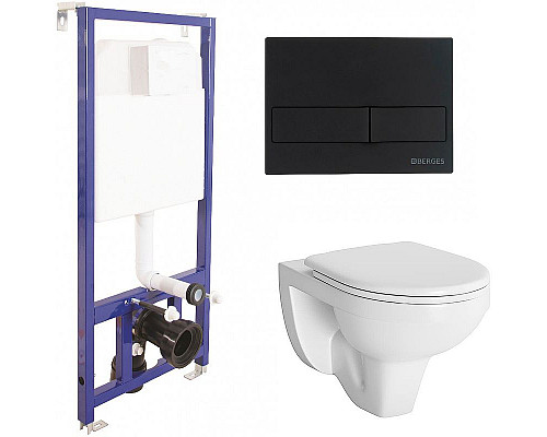 Купить Комплект унитаза Berges Gamma 081105 с инсталляцией Berges Novum L5 040215 с сиденьем Микролифт и Черной матовой клавишей смыва в магазине сантехники Santeh-Crystal.ru