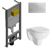 Комплект унитаза Berges Gamma 081105 с сиденьем Микролифт и инсталляцией Jacob Delafon E29025-NF+E4316-CP с клавишей смыва Хром