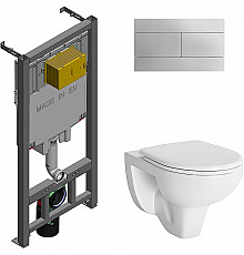 Комплект унитаза Berges Gamma 081105 с сиденьем Микролифт и инсталляцией Jacob Delafon E29025-NF+E4316-CP с клавишей смыва Хром