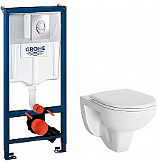 Комплект унитаза Berges Gamma 081105 с инсталляцией Grohe Rapid SL 38721001 с сиденьем Микролифт и клавишей смыва Хром