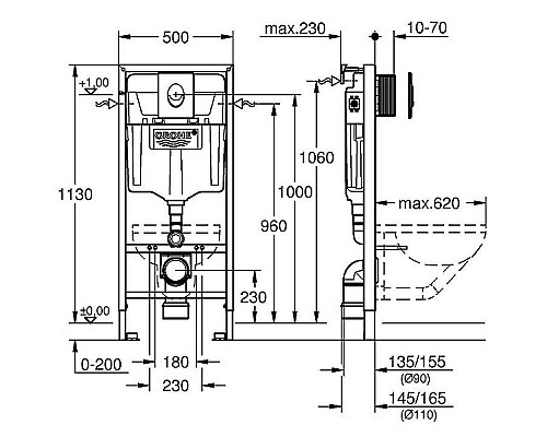 Купить Комплект унитаза Berges Gamma 081105 с инсталляцией Grohe Rapid SL 38721001 с сиденьем Микролифт и клавишей смыва Хром в магазине сантехники Santeh-Crystal.ru