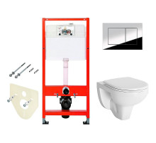 Комплект унитаза Berges Gamma 081105 с инсталляцией Tece Profil 9400412 с сиденьем Микролифт и клавишей смыва Хром глянцевый