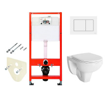 Комплект унитаза Berges Gamma 081105 с инсталляцией Tece Base 9400413 с сиденьем Микролифт и Белой клавишей смыва