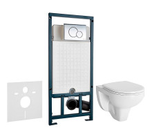 Комплект унитаза Berges Gamma 081105 с сиденьем Микролифт и инсталляцией WeltWasser WW Marberg 507 10000005949+10000005952 с клавишей смыва Хром глянцевый