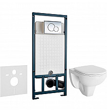 Комплект унитаза Berges Gamma 081105 с сиденьем Микролифт и инсталляцией WeltWasser WW Marberg 507 10000005949+10000005952 с клавишей смыва Хром глянцевый