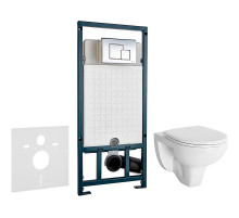 Комплект унитаза Berges Gamma 081105 с сиденьем Микролифт и инсталляцией WeltWasser WW Marberg 507 10000005949+10000005953 с клавишей смыва Хром глянцевый