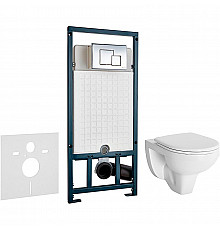 Комплект унитаза Berges Gamma 081105 с сиденьем Микролифт и инсталляцией WeltWasser WW Marberg 507 10000005949+10000005953 с клавишей смыва Хром глянцевый