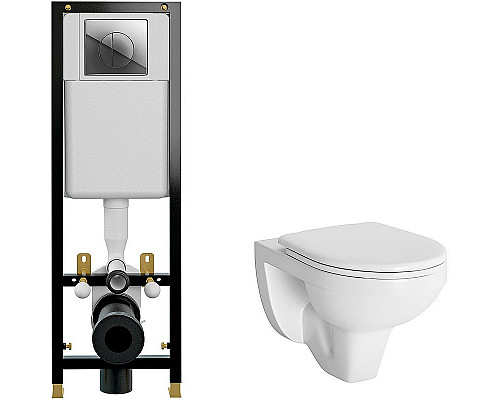 Приобрести Комплект унитаза Berges Gamma 081105 с инсталляцией Cersanit Black 35 S-IN-BLACK-Cg-w с сиденьем Микролифт и клавишей смыва Хром в магазине сантехники Santeh-Crystal.ru