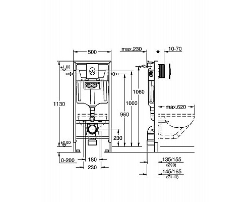 Купить Комплект унитаза CeramaLux B2330В с инсталляцией Grohe Rapid SL 38721001 с сиденьем Микролифт и клавишей смыва Хром в магазине сантехники Santeh-Crystal.ru