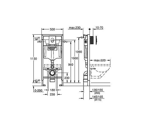 Приобрести Комплект унитаза CeramaLux B2330-1MB с инсталляцией Grohe Rapid SL 38721001 с сиденьем Микролифт и клавишей смыва Хром в магазине сантехники Santeh-Crystal.ru