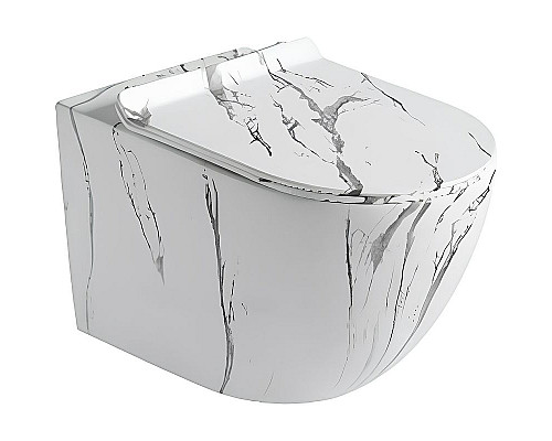 Купить Унитаз CeramaLux 2213-K подвесной Белый мрамор с сиденьем Микролифт в магазине сантехники Santeh-Crystal.ru