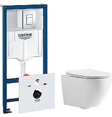 Комплект унитаза CeramaLux 2197 с инсталляцией Grohe Rapid SL 38775001 с сиденьем Микролифт и клавишей смыва Хром