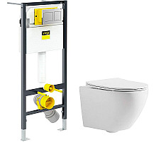 Комплект унитаза CeramaLux 2197 с инсталляцией Viega Prevista Dry 8524.14 792596 с сиденьем Микролифт и клавишей смыва Хром