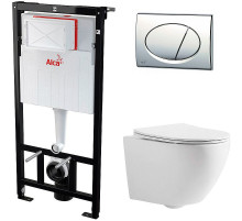 Комплект унитаза CeramaLux 2197 с инсталляцией Alcaplast Sadromodul AM101/1120-3:1 RU M71-0001 с сиденьем Микролифт и клавишей смыва Хром