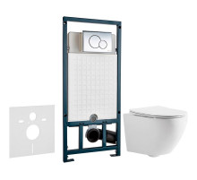 Комплект унитаза CeramaLux 2197 с сиденьем Микролифт и инсталляцией WeltWasser WW Marberg 507 10000005949+10000005952 с клавишей смыва Хром глянцевый