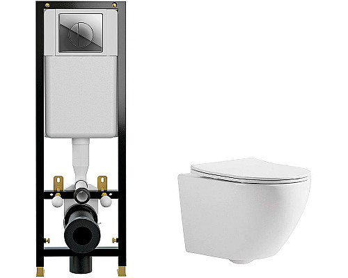 Купить Комплект унитаза CeramaLux 2197 с инсталляцией Cersanit Black 35 S-IN-BLACK-Cg-w с сиденьем Микролифт и клавишей смыва Хром в магазине сантехники Santeh-Crystal.ru