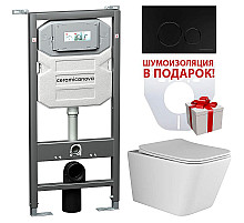 Комплект унитаза с инсталляцией Ceramica Nova Metric CN3007_1001B_1000 с сиденьем Микролифт и Черной матовой клавишей смыва