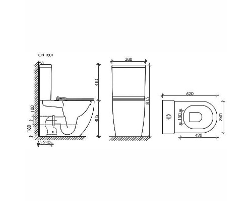 Купить Унитаз компакт Ceramica Nova Mia Rimless CN1801-B без бачка и с сиденьем Микролифт в магазине сантехники Santeh-Crystal.ru
