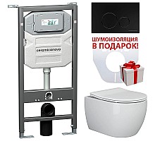 Комплект унитаза с инсталляцией Ceramica Nova Play CN3001_1001B_1000 с сиденьем Микролифт и Черной матовой клавишей смыва