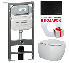 Комплект унитаза с инсталляцией Ceramica Nova Play CN3001_1001B_1000 с сиденьем Микролифт и Черной матовой клавишей смыва