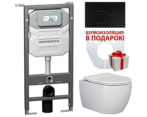 Купить Комплект унитаза с инсталляцией Ceramica Nova Play CN3001_1001B_1000 с сиденьем Микролифт и Черной матовой клавишей смыва в магазине сантехники Santeh-Crystal.ru