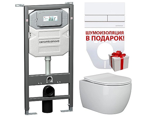 Купить Комплект унитаза с инсталляцией Ceramica Nova Play CN3001_1002W_1000 с сиденьем Микролифт и Белой клавишей смыва в магазине сантехники Santeh-Crystal.ru