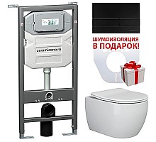 Комплект унитаза с инсталляцией Ceramica Nova Play CN3001_1002B_1000 с сиденьем Микролифт и Черной матовой клавишей смыва