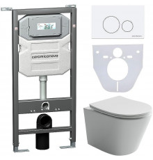 Комплект унитаза с инсталляцией Ceramicanova Balearica CN6000_1001W_1000 с сиденьем Микролифт и Белой клавишей смыва