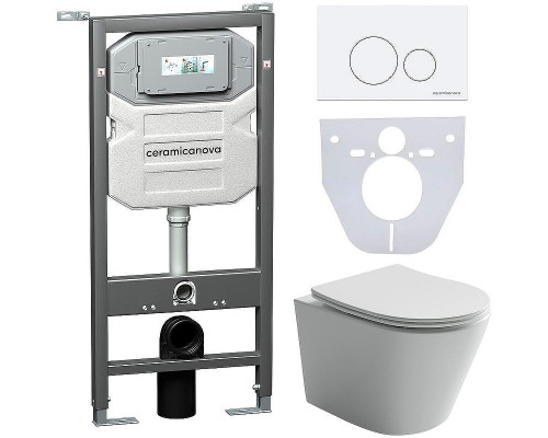 Комплект унитаза с инсталляцией Ceramicanova Balearica CN6000_1001W_1000 с сиденьем Микролифт и Белой клавишей смыва