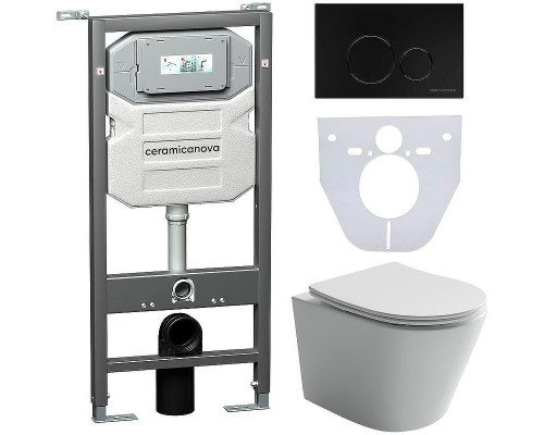 Комплект унитаза с инсталляцией Ceramicanova Balearica CN6000_1001B_1000 с сиденьем Микролифт и Черной матовой клавишей смыва