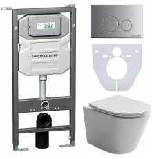 Комплект унитаза с инсталляцией Ceramicanova Balearica CN6000_1001M_1000 с сиденьем Микролифт и клавишей смыва Хром матовый