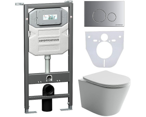 Комплект унитаза с инсталляцией Ceramicanova Balearica CN6000_1001M_1000 с сиденьем Микролифт и клавишей смыва Хром матовый