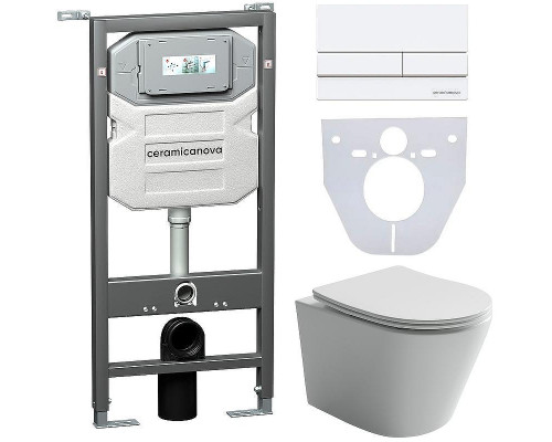 Комплект унитаза с инсталляцией Ceramicanova Balearica CN6000_1002W_1000 с сиденьем Микролифт и Белой клавишей смыва