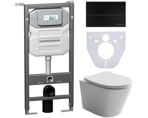 Комплект унитаза с инсталляцией Ceramicanova Balearica CN6000_1002B_1000 с сиденьем Микролифт и Черной матовой клавишей смыва