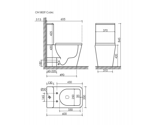 Унитаз-компакт Ceramicanova Cubic CN1803T цвет Белый с бачком и сиденьем Микролифт