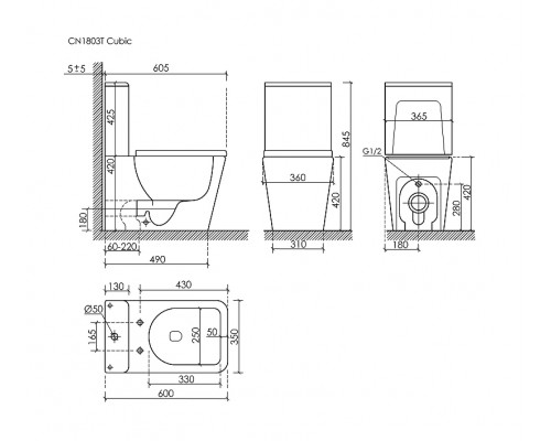 Унитаз-компакт Ceramicanova Кубик (Cubic) CN1803T-B цвет Белый без бачка с сиденьем Микролифт