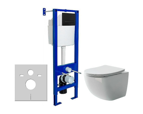Унитаз с инсталляцией Ceramicanova Forma CN3009 + Berges Atom 410 040340 с сиденьем Микролифт и Черной матовой клавишей смыва