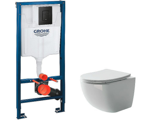 Унитаз с инсталляцией Ceramicanova Forma CN3009 + Grohe Rapid SL 38811KF0 с сиденьем Микролифт и Черной матовой клавишей смыва