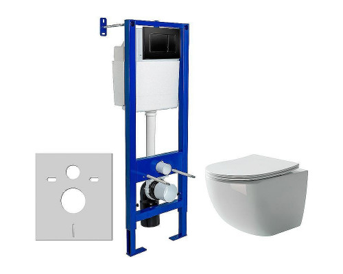Унитаз с инсталляцией Ceramicanova Forma CN3009 + Berges Atom 410 040332 с сиденьем Микролифт и Черной матовой клавишей смыва